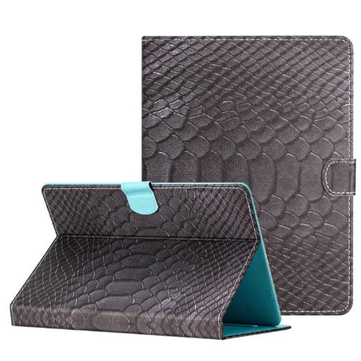 10" Tablet Case - Black Crocodile Texture Leather Cover - 1