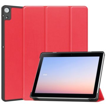 Docomo dtab D-51C Red Leather Tablet Case - Custer Texture 3-Fold Holder - 1