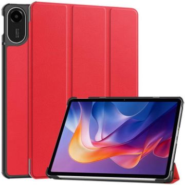 Xiaomi Redmi Pad 2 Red Leather Tablet Case - 3-Fold Holder Cover - 1