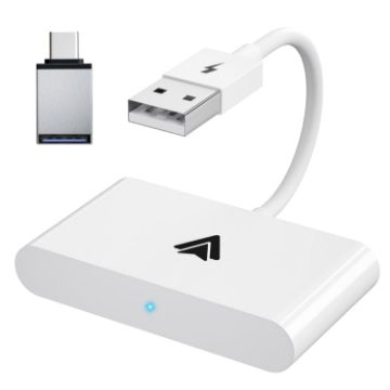 USB + USB-C Wired to Wireless Carplay Adapter for Android (White) - 1