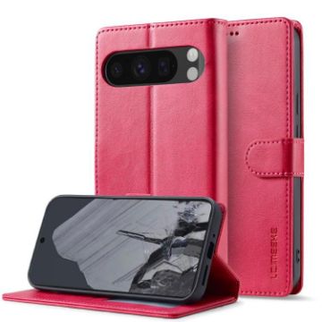 Google Pixel 10 Pro XL Red Leather Flip Case - LC.IMEEKE Calf Texture - 1