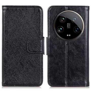 Xiaomi 14 Ultra Black Nappa Texture Leather Flip Phone Case - 1