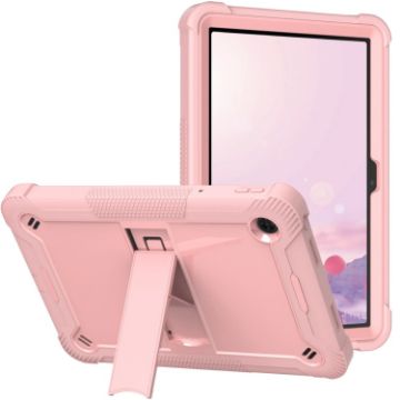 TCL Tab 10 5G Shockproof Silicone Hybrid PC Case with Holder - Rose Gold - 1