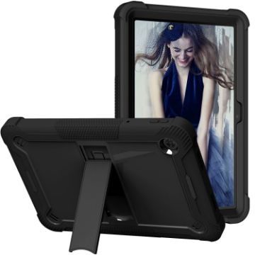 TCL Tab 10 5G Shockproof Silicone Hybrid PC Case with Holder - Black - 1