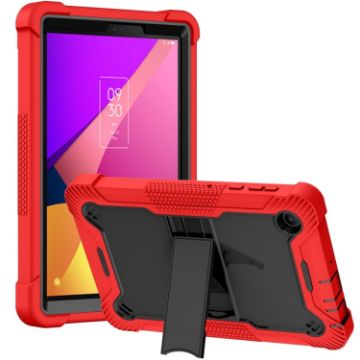 TCL Tab 8 LE Shockproof Silicone Hybrid PC Case with Holder - Black/Red - 1