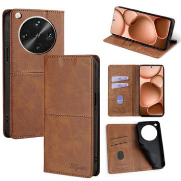 OPPO Find X8 Ultra 5G Cow Texture Magnetic Leather Case Light Brown - 1