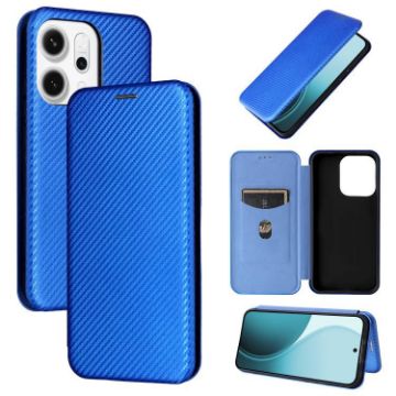 OPPO Reno14 5G Blue Carbon Fiber Texture Flip Leather Phone Case - 1
