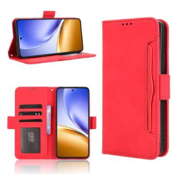 Realme 14 5G Red Leather Phone Case with Card Slots - Calf Texture - 1