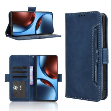 Realme GT 7 5G Blue Leather Phone Case with Card Slots - Calf Texture - 1