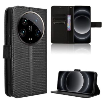 Xiaomi 14 Ultra Black Diamond Texture Leather Phone Case - 1