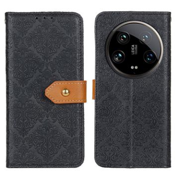 Xiaomi 14 Ultra Black European Floral Embossed Leather Phone Case - 1