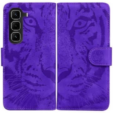 Infinix Hot 50 Pro 4G Flip Leather Case - Tiger Embossing, Purple - 1