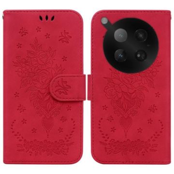 Infinix Zero 40 4G/5G Red Butterfly Rose Embossed Leather Case - 1