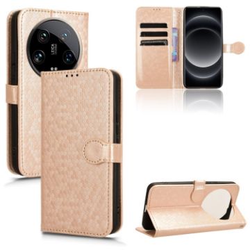 Xiaomi 14 Ultra Gold Honeycomb Dot Texture Leather Phone Case - 1
