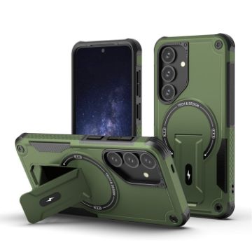 Samsung Galaxy A35 Armor MagSafe Holder Hybrid Phone Case - Army Green - 1