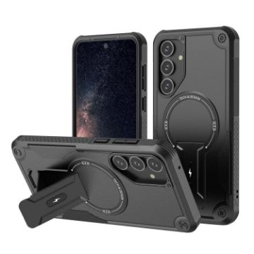 Samsung Galaxy A25 5G Armor MagSafe Holder Hybrid Phone Case Black - 1