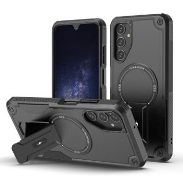 Samsung Galaxy A15 Armor MagSafe Holder Hybrid Phone Case Black - 1