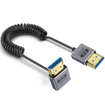 Coiled 0.7m HDMI 2.1 Cable 8K 48Gbps with Downward Bend Port - 1