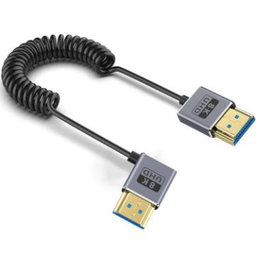 Coiled 0.7m HDMI 2.1 Cable 8K 48Gbps Right Bend Coaxial Port - 1