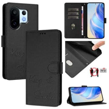 Vivo S30 Pro Mini Black RFID Leather Phone Case with Smile Embossing - 1