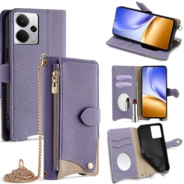 Realme 14 Purple Crossbody Chain Fishtail Litchi Leather Phone Case - 1