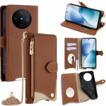 Vivo X200s Brown Crossbody Chain Fishtail Litchi Leather Phone Case - 1