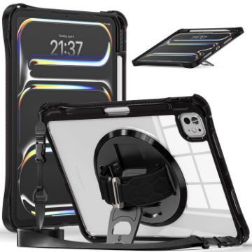 iPad Pro 13 2024 Rotation Grip Holder TPU Hybrid Clear Case (Black) - 1