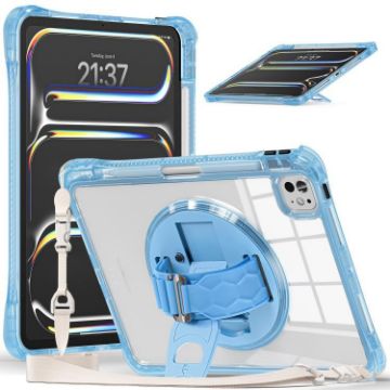 iPad Pro 13 2024 Light Blue Rotation Grip Holder TPU Clear Case - 1