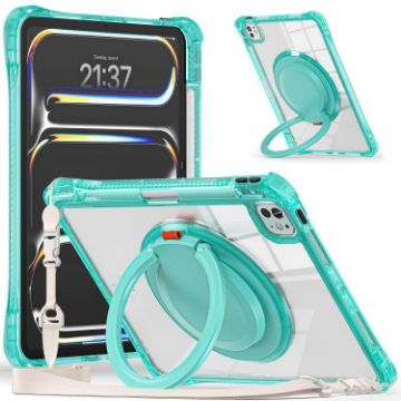 iPad Pro 13 2024 Light Green Rotation Ring Handle TPU Hybrid Case - 1