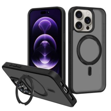 iPhone 14 Pro Kalebol MagSafe Rotating Holder Hybrid Case Black - 1