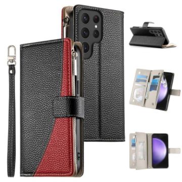 Samsung Galaxy S23 Ultra 5G Leather Wallet Case with Strap (Black) - 1
