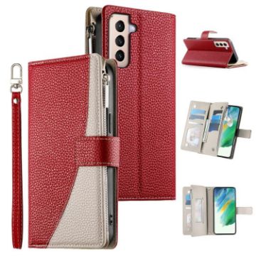 Samsung Galaxy S21+ 5G Red Leather Wallet Case with Strap & Card Slots - 1