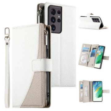 Samsung Galaxy S21 Ultra 5G White Leather Wallet Case with Strap - 1