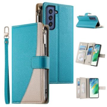 Samsung Galaxy S21 FE 5G Blue Leather Wallet Case with Strap - 1
