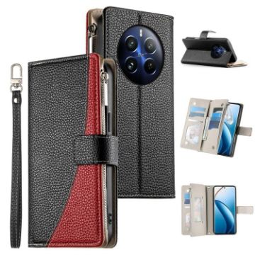 Realme 12 Pro/12 Pro+ Black Leather Wallet Phone Case with Strap - 1