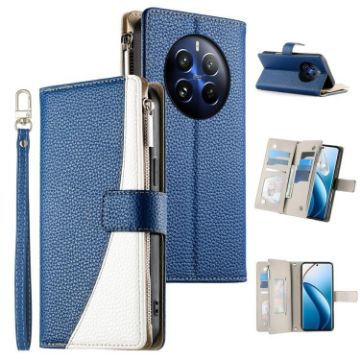 Realme 12 Pro/12 Pro+ Dark Blue Leather Wallet Phone Case with Strap - 1