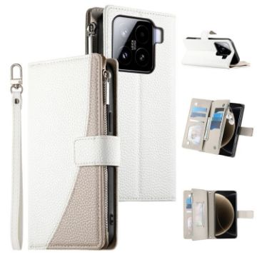 Xiaomi 15 Multi-card Zipper Wallet Leather Phone Case with Strap White - 1