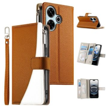 Redmi 13/5G, Poco M6 4G Leather Wallet Phone Case with Strap (Brown) - 1