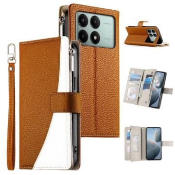 Redmi K70E/Poco X6 Pro Brown Leather Wallet Phone Case with Strap - 1