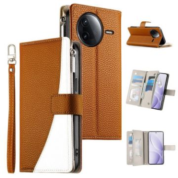 Redmi K80/K80 Pro/Poco F7 Pro Brown Leather Wallet Phone Case with Strap - 1