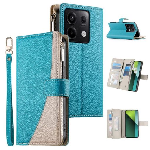 Redmi Note 13 Pro/Poco X6 Blue Leather Wallet Case with Strap - 1
