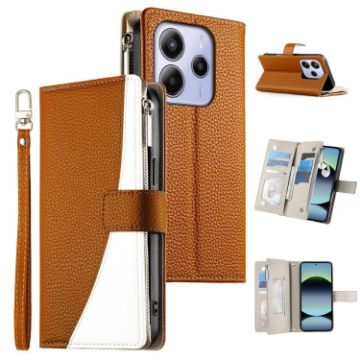 Redmi Note 14 4G Brown Leather Wallet Case with Strap & Card Slots - 1