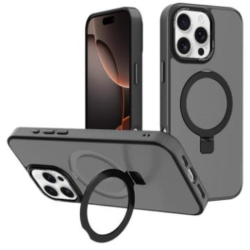 iPhone 16 Pro Kalebol Metal Lens Frame MagSafe Frosted Case Black - 1