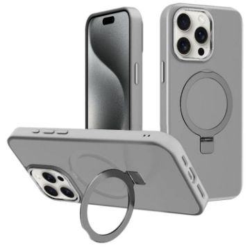 iPhone 15 Pro Max Grey Metal Lens Frame MagSafe Holder Frosted Case - 1