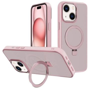 iPhone 15 Plus Pink Metal Lens Frame MagSafe Holder Frosted Case - 1