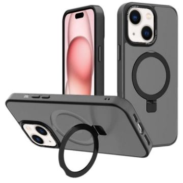 iPhone 15 Plus Kalebol Metal Lens Frame MagSafe Frosted Case Black - 1