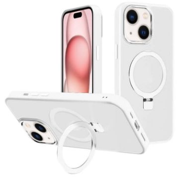iPhone 15 Plus Kalebol Metal Lens Frame MagSafe Frosted White Case - 1