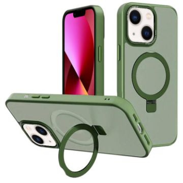 iPhone 13 Dark Green Metal Lens Frame MagSafe Holder Frosted Case - 1