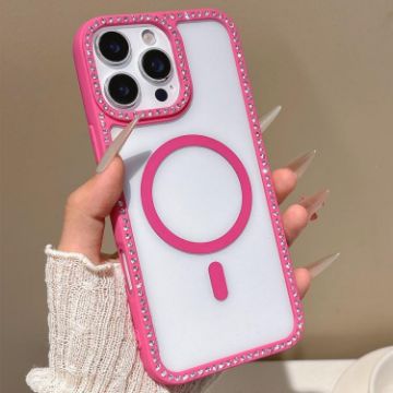 iPhone 16 Pro Max Rhinestone MagSafe Case Rose Gold Large Lens Hole - 1