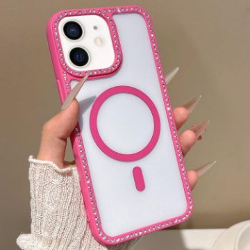 iPhone 11 MagSafe Case Rose Gold Rhinestone Frame Large Lens Hole - 1